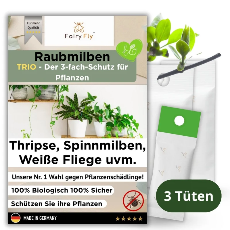 Raubmilben TRIO gegen Thripse, Spinnmilben, & Weiße Fliegen - Californicus, Cucumeris & Swirskii - 3 - 30 Tüten - Nützlinge aus deutscher Zucht
