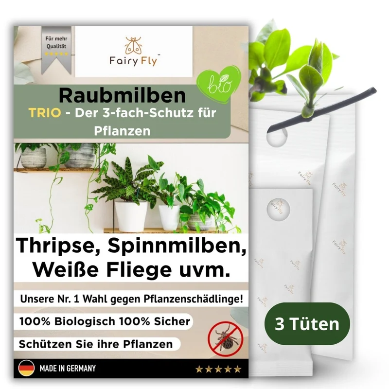 Raubmilben TRIO gegen Thripse, Spinnmilben, & Weiße Fliegen - Californicus, Cucumeris & Swirskii - 3 - 30 Tüten - Nützlinge aus deutscher Zucht