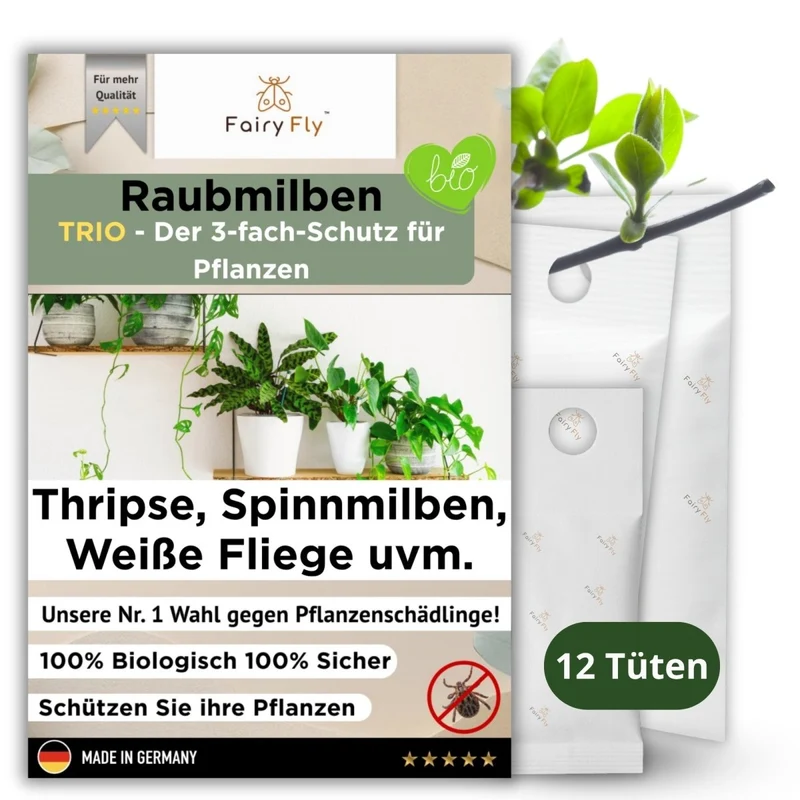 Raubmilben TRIO gegen Thripse, Spinnmilben, & Weiße Fliegen - Californicus, Cucumeris & Swirskii - 3 - 30 Tüten - Nützlinge aus deutscher Zucht