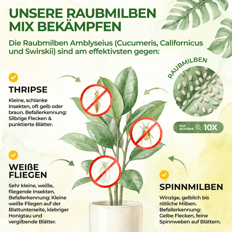 Raubmilben Trio gegen Thripse, Spinnmilben & Weiße Fliegen