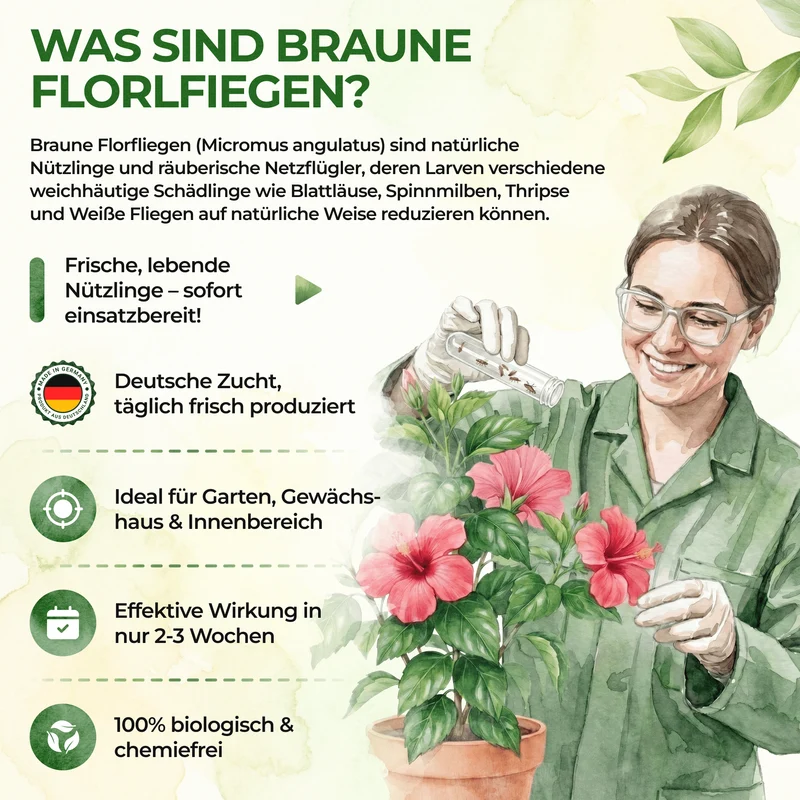 Braune Florfliegen gegen Blattläuse, Thripse, Spinnmilben und Co.