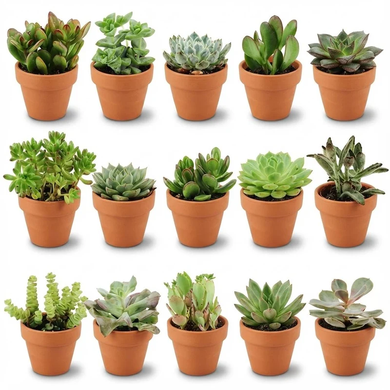 Mieszanka mini sukulentów – Ø 8,1 cm, wys. 5–10 cm, w doniczce terakotowej
