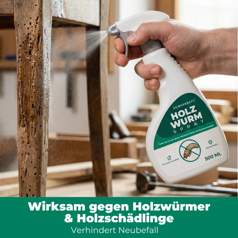 Holzwurm Spray: Holzwurmmittel gegen Holzwürmer, Holzbock & Nagekäfer für Innen & Außen inkl. E-Book