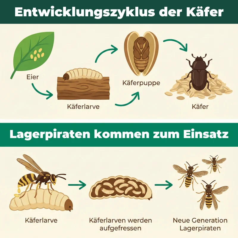Lagerpiraten gegen Museumskäfer / Kabinettkäfer (Raubwanze Xylocoris Xylocoris flavipes)