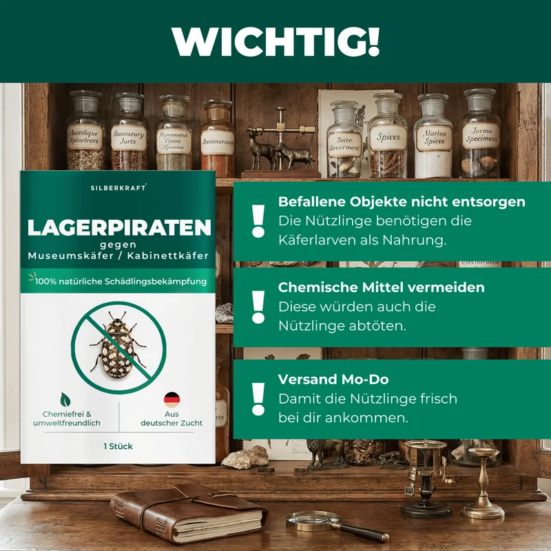 Lagerpiraten gegen Museumskäfer / Kabinettkäfer (Raubwanze Xylocoris Xylocoris flavipes)