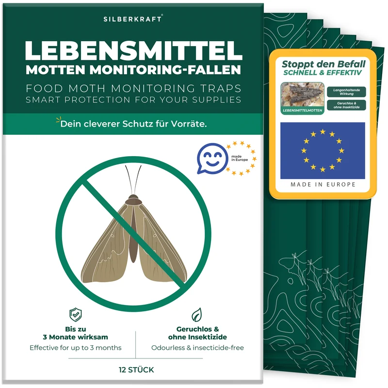 Lebensmittelmottenfallen, Pheromon-Leimfallen zur Befallsüberwachung von Lebensmittelmotten in Küche & Vorratsräumen inkl. E-Book