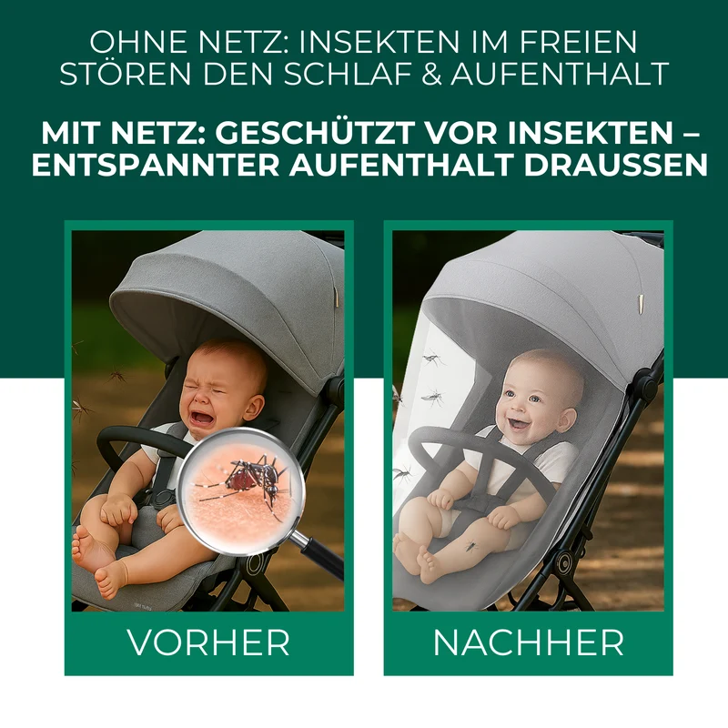 Moskitonetz Kinderwagen & Buggy - universeller Insektenschutz für Babys unterwegs - Feinmaschiges Netz, leicht & reisetauglich