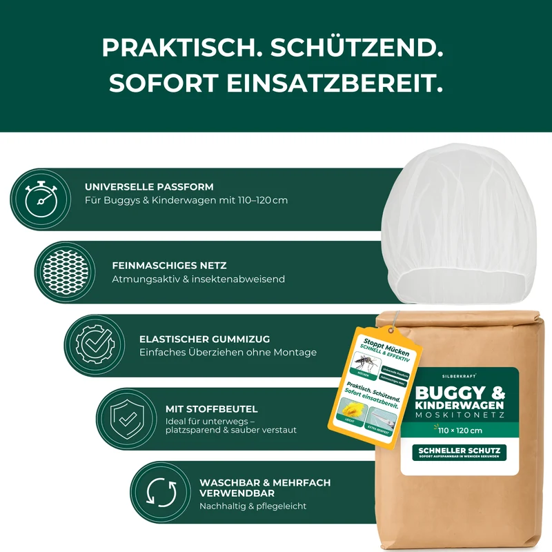 Moskitonetz Kinderwagen & Buggy - universeller Insektenschutz für Babys unterwegs - Feinmaschiges Netz, leicht & reisetauglich