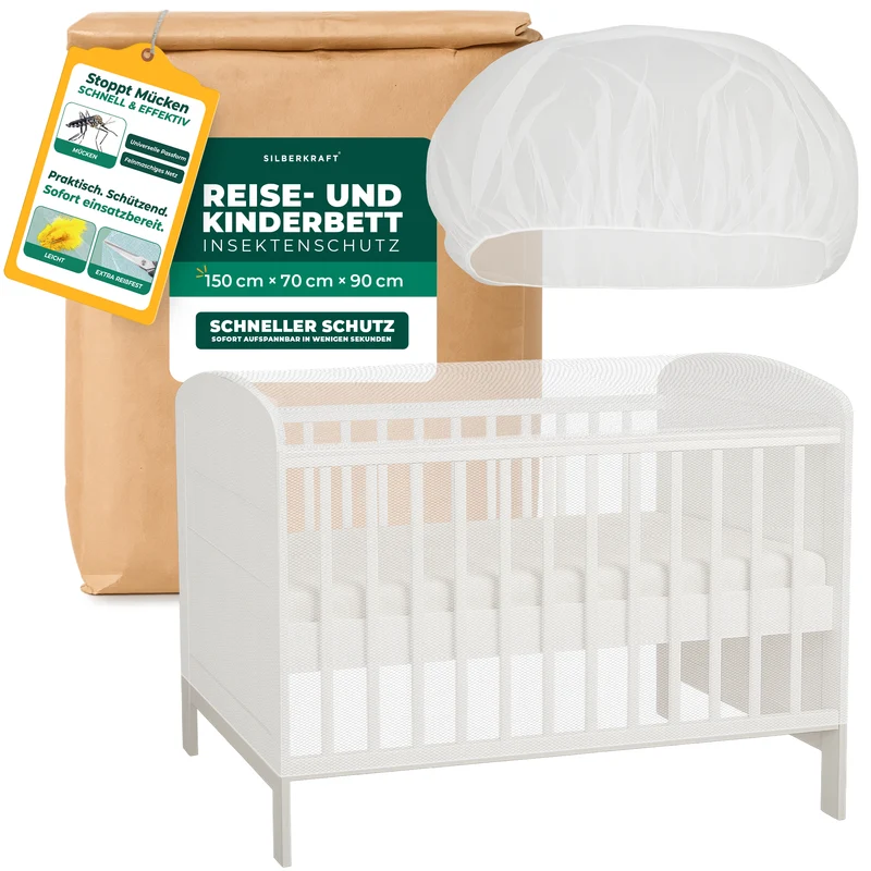 Insektenschutz für Reise- und Kinderbett – Mückennetz 150×70×90 cm – Faltbar & atmungsaktiv – Für Babyreisebett & Beistellbett – Inkl. Transportbeutel