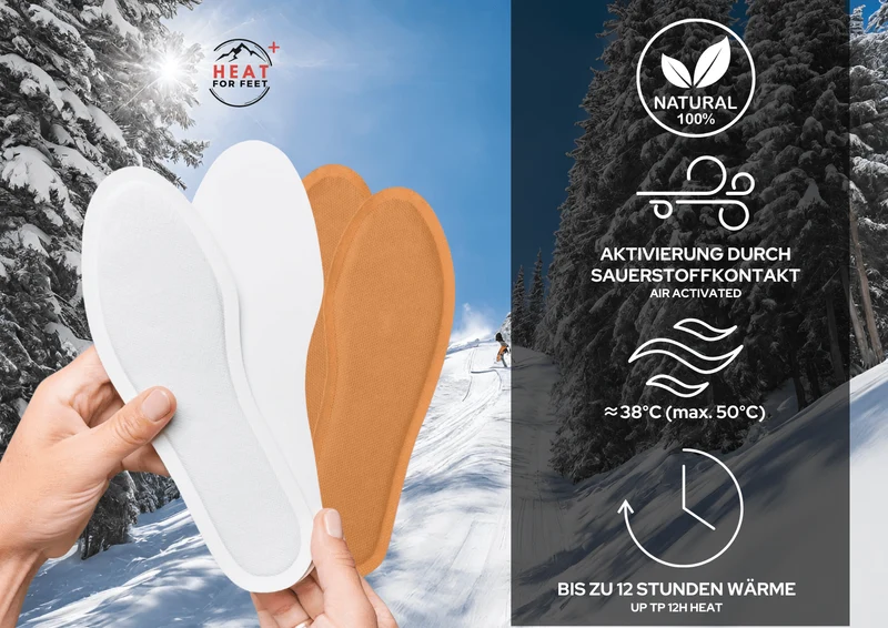 Heat for Feet, 10 Paar Wärmesohlen, bis zu 12 Std. Wärme, Einheitsgröße 36-46, dünn & flexibel, Sohlenwärmer,Sofort wärmende Einlegesohlen,Schuhwärmer