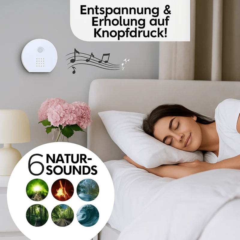 Naturgeräusche-Soundbox mit Bewegungssensor – 6 beruhigende Sounds, Timer & Lautstärkeregler, mit Vogelgezwitscher