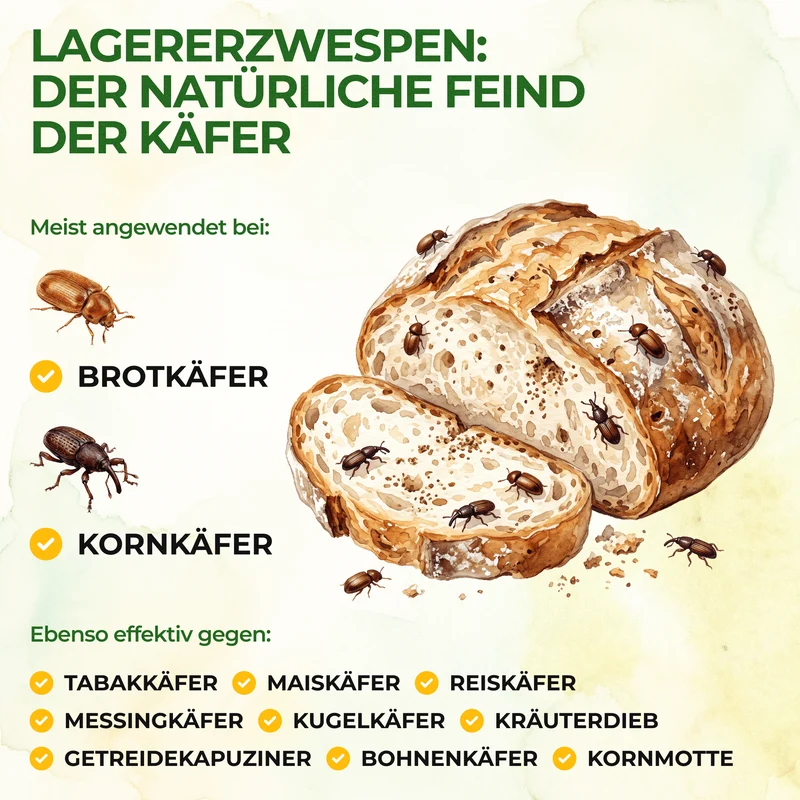 Guêpes vrillettes contre les chrysomèles du pain, les coléoptères du riz, etc.