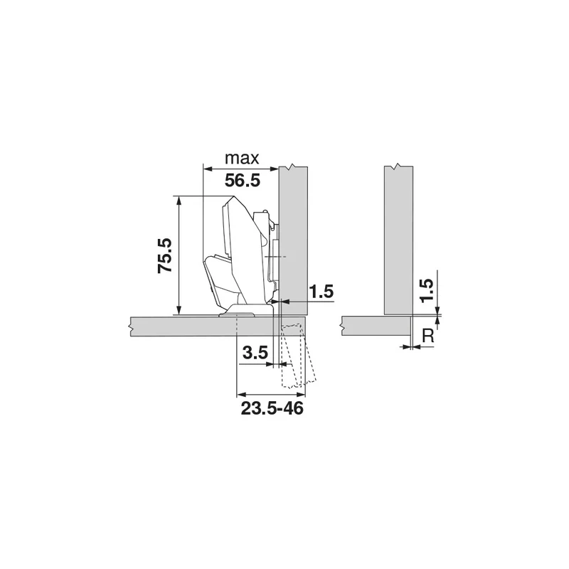 CLIP top BLUMOTION Scharnier für dünne Türen 110°