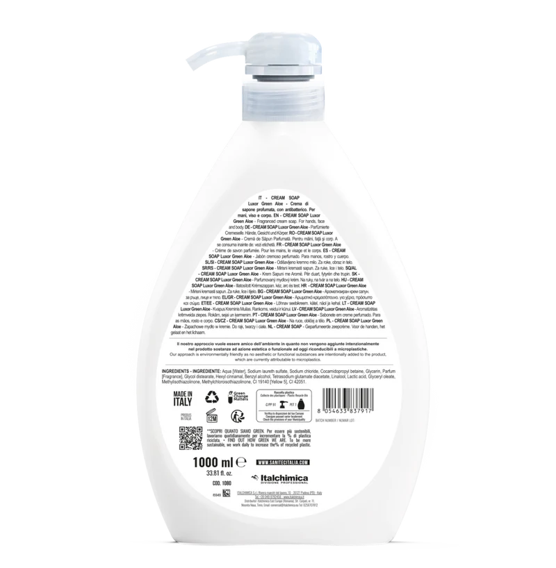 Sapone antibatterico Sanitec Cream Soap Luxor Green Aloe 1 litro