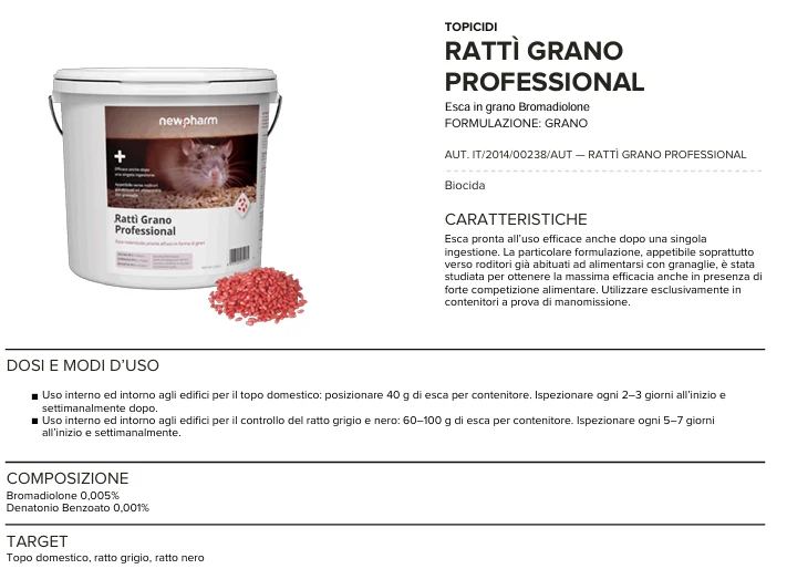 Esca rodenticida derattizzante per topi e ratti Rattì Grano 5 kg