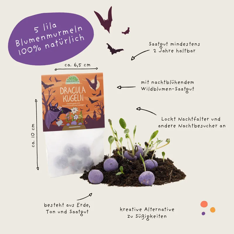 5 Blumenmurmeln im Tütchen "DraculaKugeln"