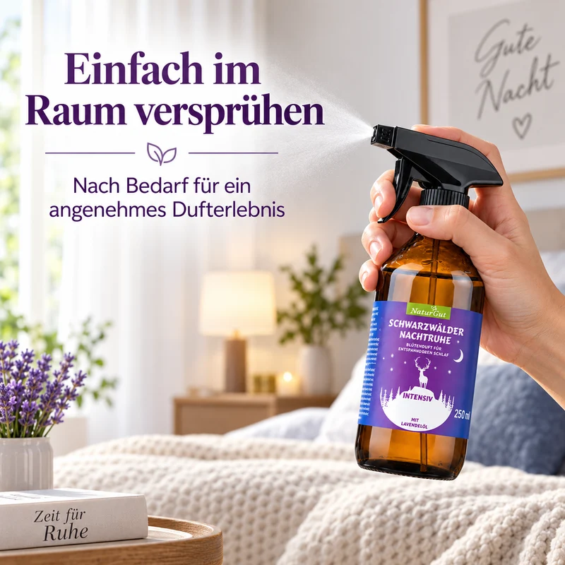 Schwarzwälder Nachtruhe Intensiv Spray 250 ml | Lavendel Raumspray mit echtem Lavendelöl | Duftspray für Schlafzimmer & Abendroutine | Entspannender Lavendelduft