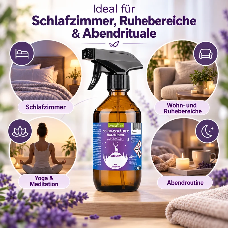 Schwarzwälder Nachtruhe Intensiv Spray 250 ml | Lavendel Raumspray mit echtem Lavendelöl | Duftspray für Schlafzimmer & Abendroutine | Entspannender Lavendelduft