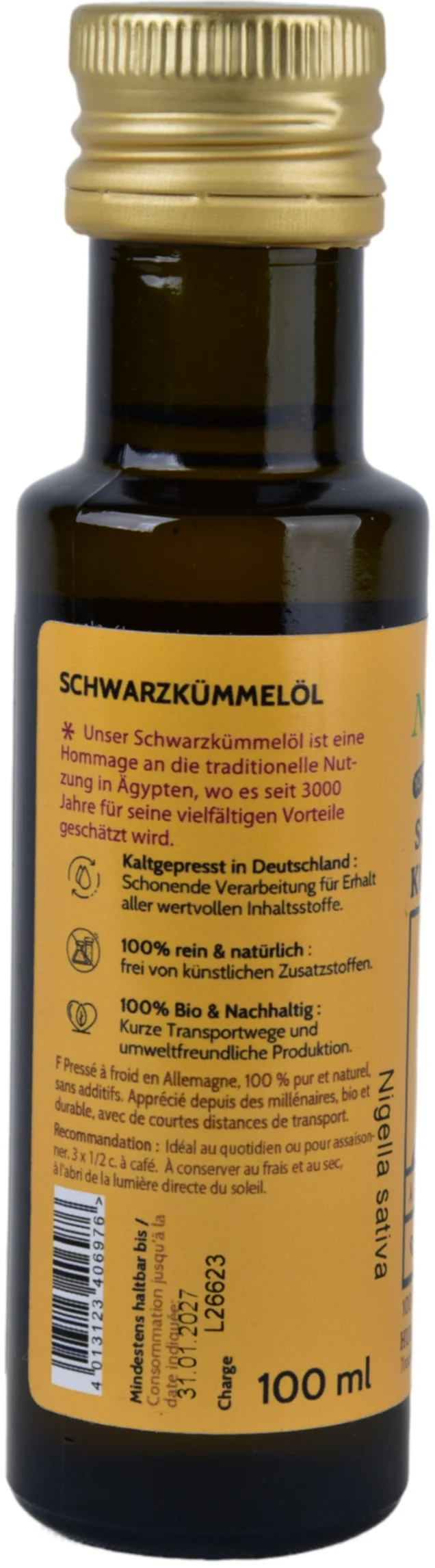 Schwarzkümmelöl 100ml Nigella sativa aus Ägypten Schwarzkümmelöl-konventionell-Kaltgepresst