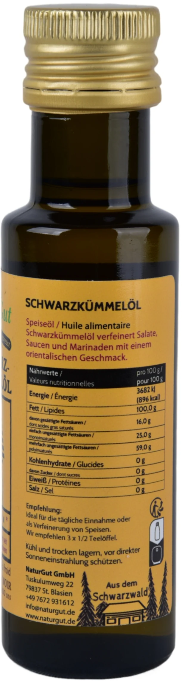 Schwarzkümmelöl 100ml Nigella sativa aus Ägypten Schwarzkümmelöl-konventionell-Kaltgepresst