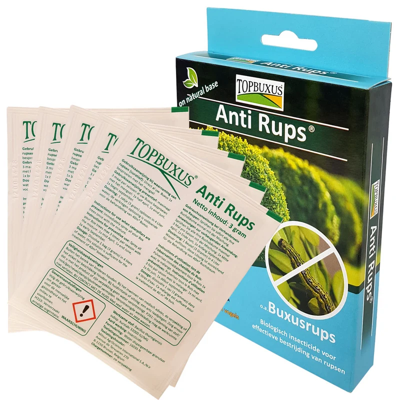TOPBUXUS Anti Rups® - gegen Raupe des Buchsbaumzünslers - 5x3g für 200m2 Buchs