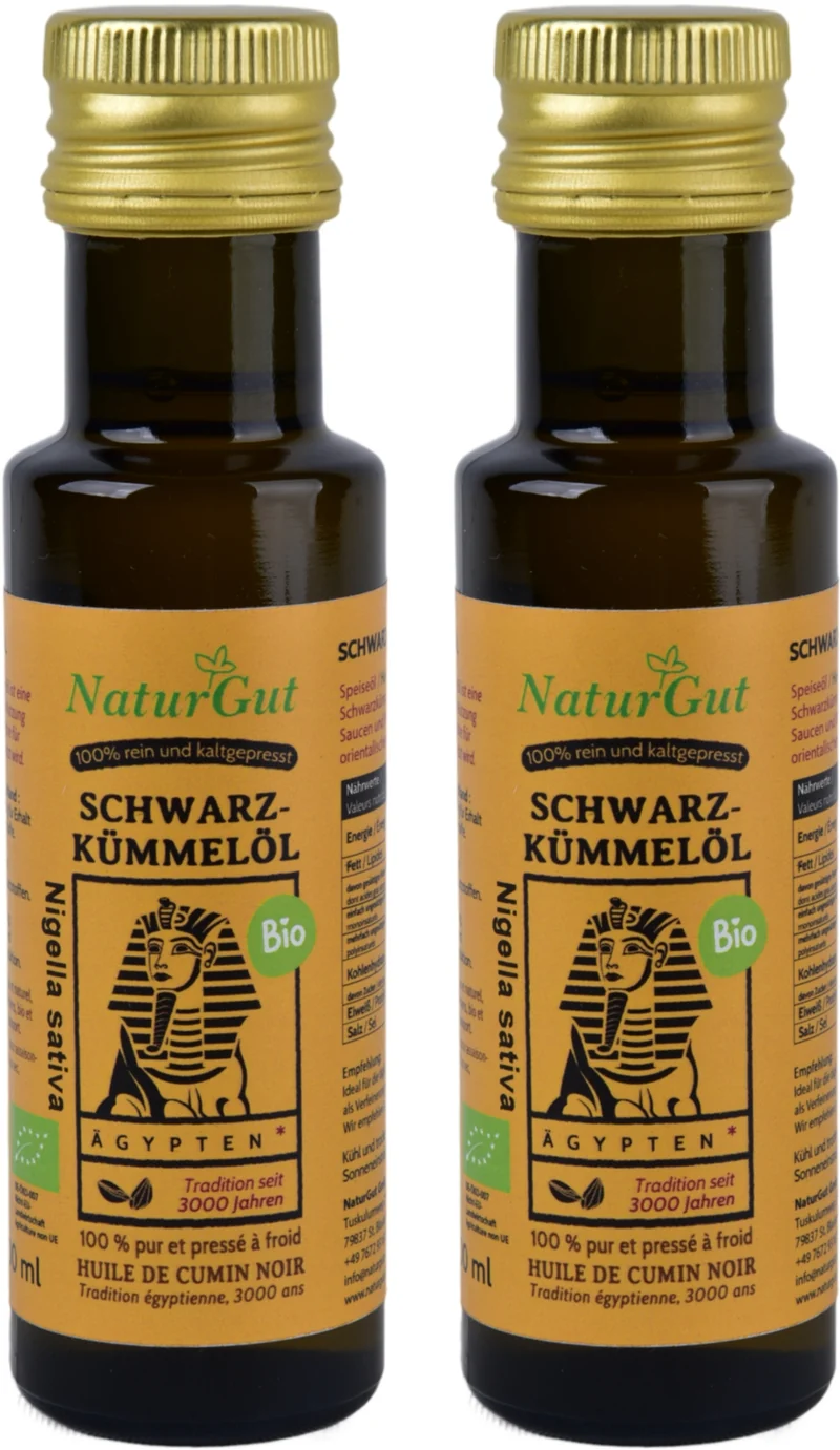 Bio Schwarzkümmelöl 2x100ml Nigella sativa aus Ägypten Schwarzkümmelöl-Kaltgepresst