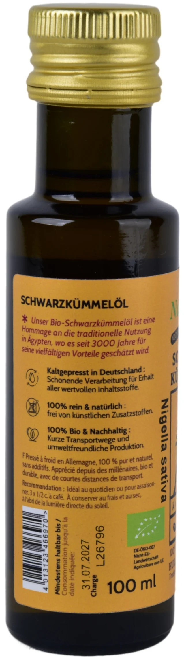 Bio Schwarzkümmelöl 100ml Nigella sativa aus Ägypten Schwarzkümmelöl-Kaltgepresst