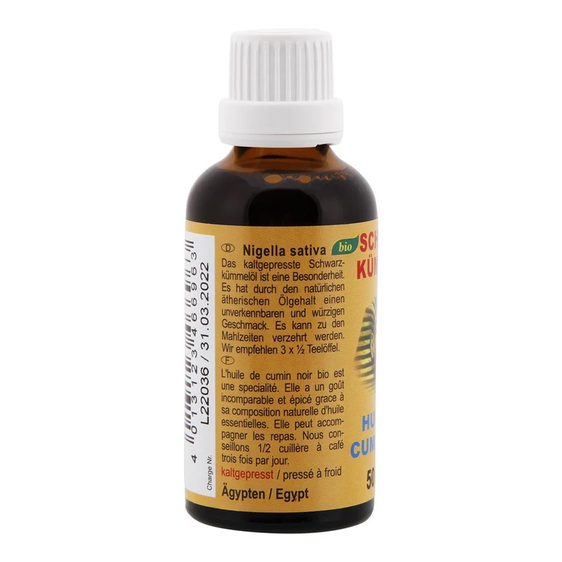 Bio Schwarzkümmelöl 50ml Nigella sativa aus Ägypten Schwarzkümmelöl-Kaltgepresst