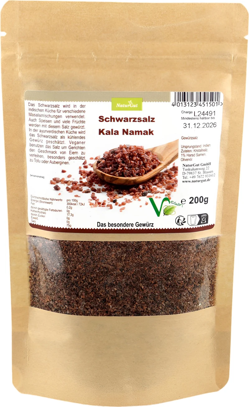 Schwarzsalz Kala Namak Feinsalz Veganer Salz Exotisches Würzmittel 200g Beutel