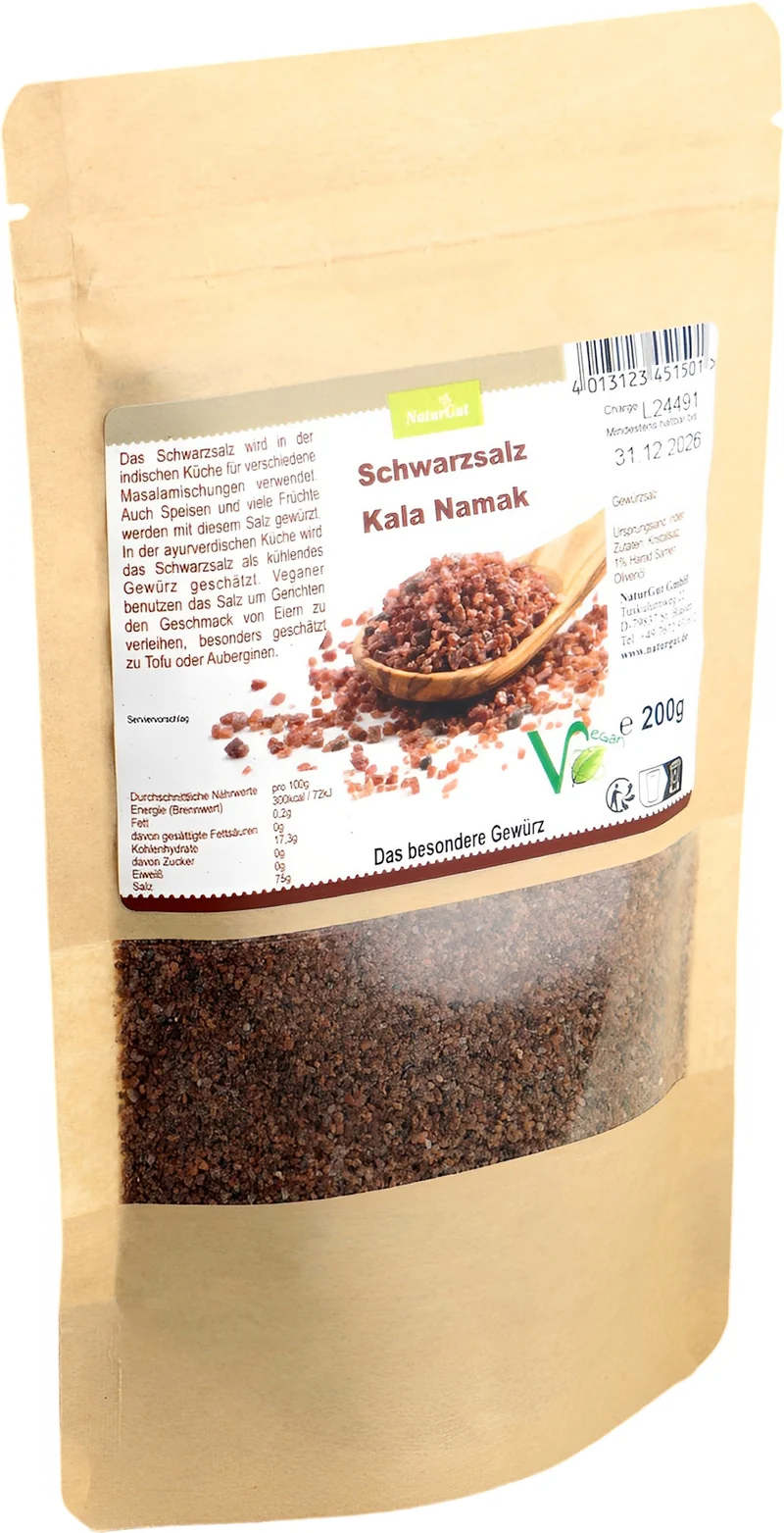 Schwarzsalz Kala Namak Feinsalz Veganer Salz Exotisches Würzmittel 200g Beutel