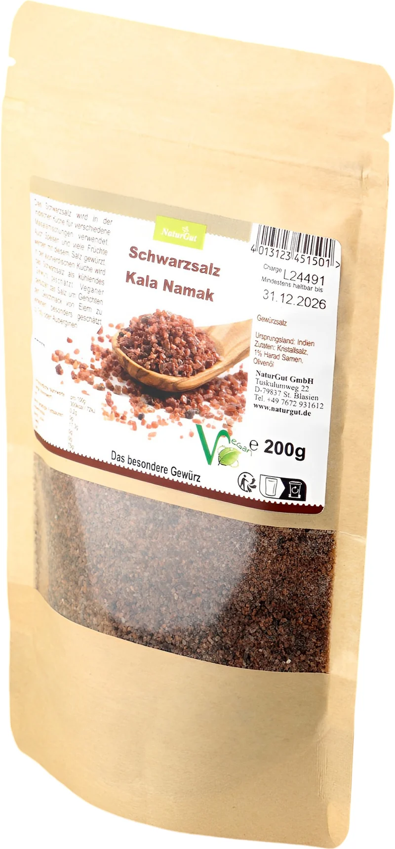 Schwarzsalz Kala Namak Feinsalz Veganer Salz Exotisches Würzmittel 200g Beutel