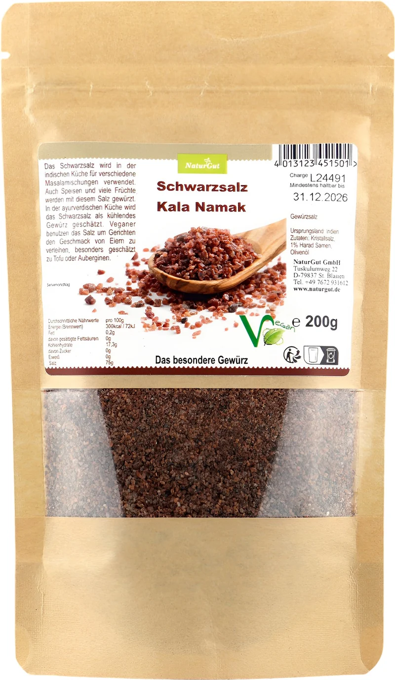 Schwarzsalz Kala Namak Feinsalz Veganer Salz Exotisches Würzmittel 200g Beutel