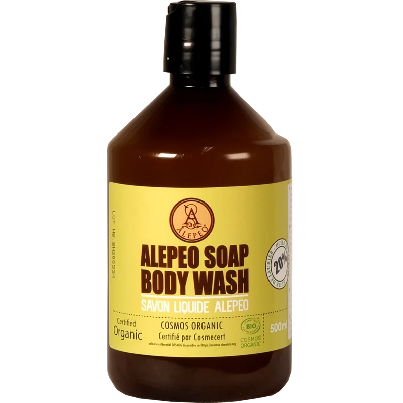Aleppo Duschseife 20% Lorbeeröl 500 ml – Flüssige Olivenölseife – Traditionelle Naturpflege