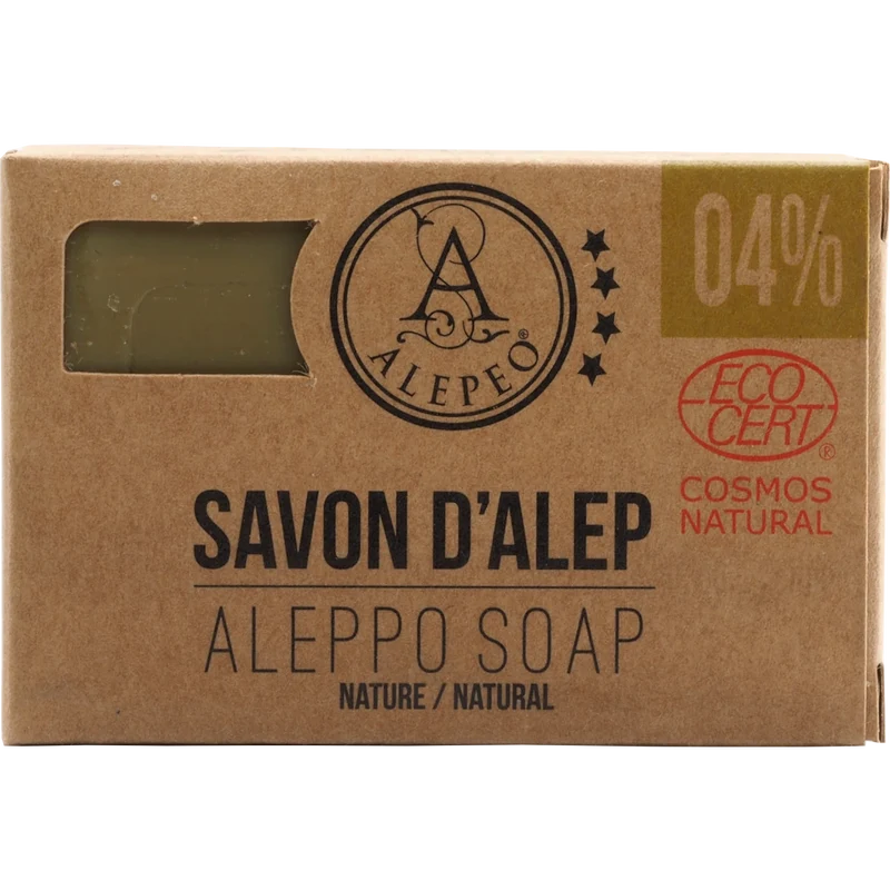 Aleppo Olivenölseife 4% Lorbeeröl 100 g – Handgesiedete Naturseife – Milde traditionelle Seife