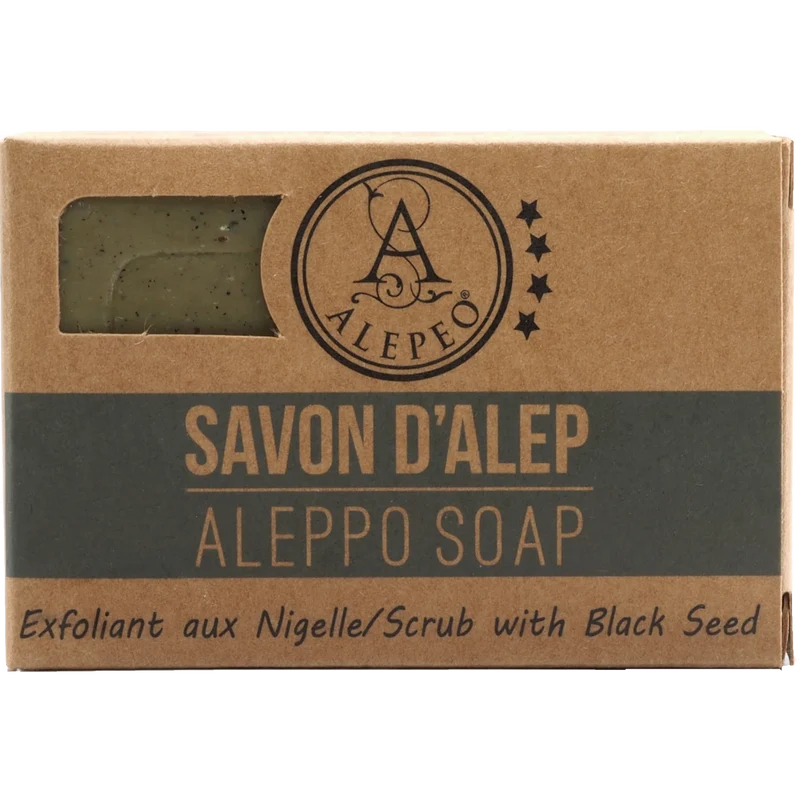 Aleppo Olivenölseife mit Schwarzkümmel 100 g – Handgesiedete Naturseife – Traditionelle Pflege