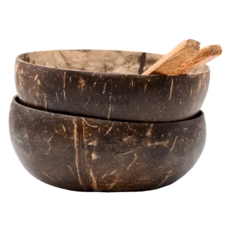 Kokosnuss Schalen-Set (2 Schalen + 2 Löffel) – Handgemachte Kokosnussschalen – Nachhaltige Müslischalen & Smoothie Bowls