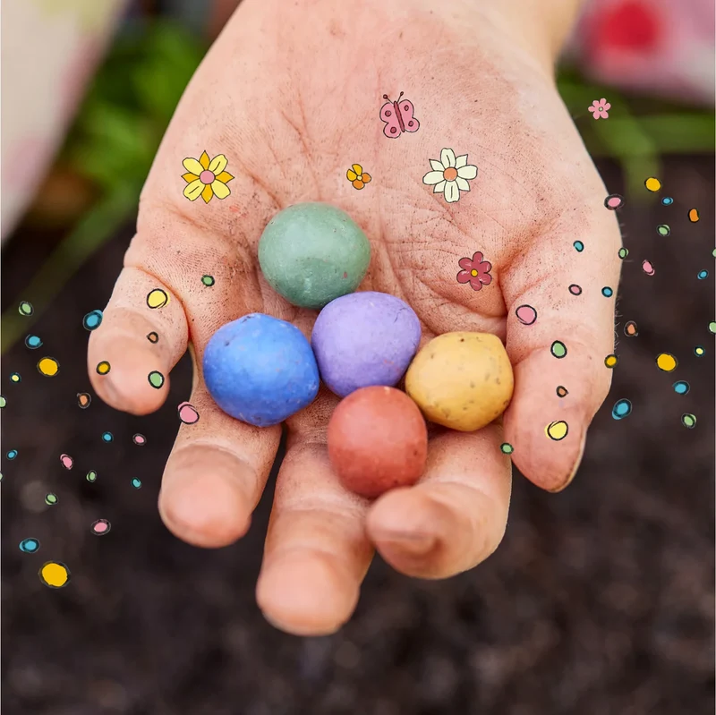 6 bunte Blumenmurmeln im Eierkarton - Waldfreunde