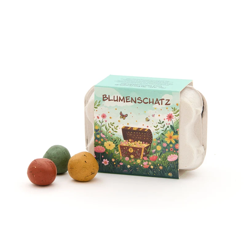 6 bunte Blumenmurmeln im Eierkarton - Blumenschatz