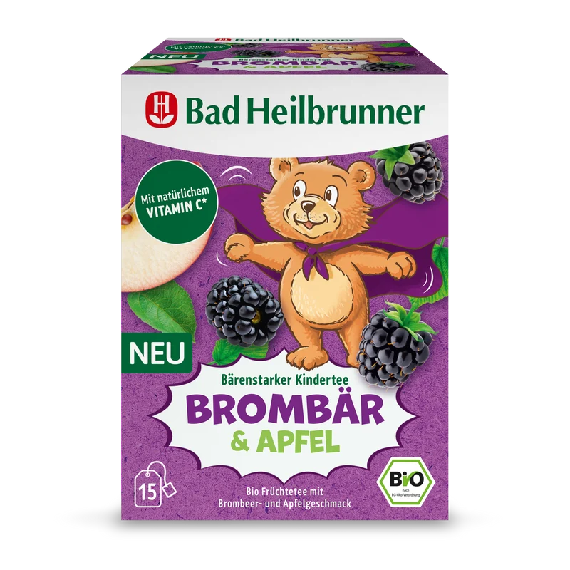 Bad Heilbrunner - Bärenstarker Kindertee Brombär & Apfel - Vegan & Bio, 15 Filterbeutel