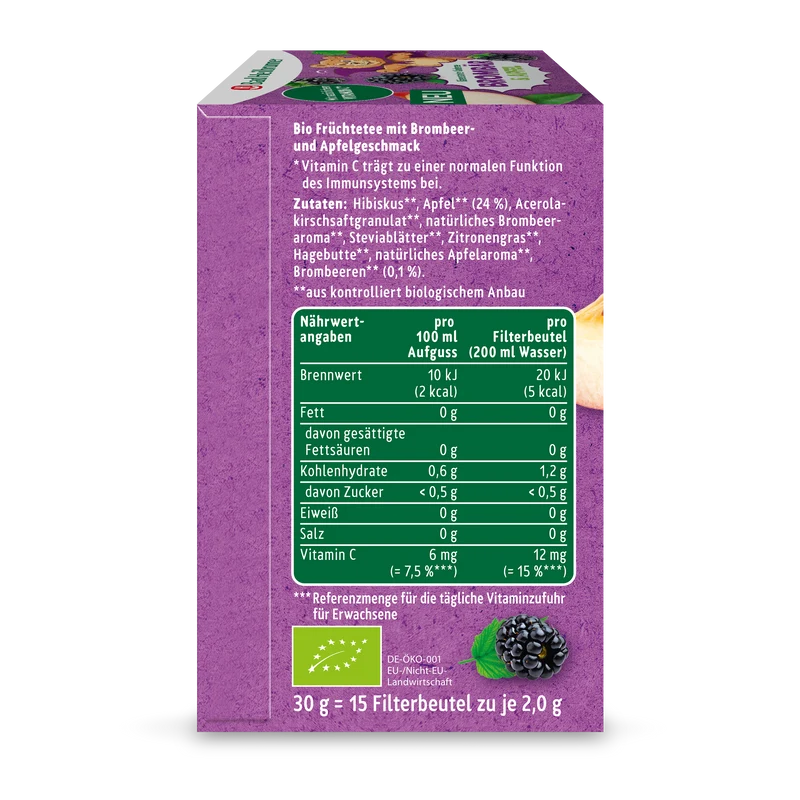Bad Heilbrunner - Bärenstarker Kindertee Brombär & Apfel - Vegan & Bio, 15 Filterbeutel