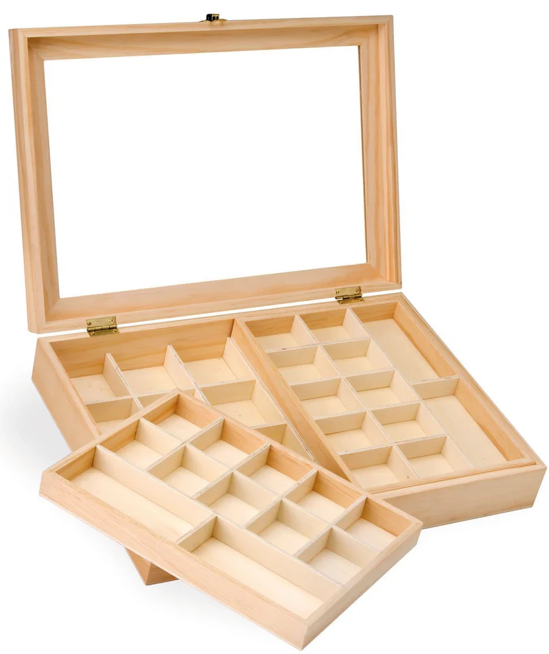 Schmuckkästchen Holz groß 40 x 28 x 7,5 cm | FSC-zertifizierte Holzbox zum Bemalen & Gestalten | Schmuckbox für Ringe, Ketten & Accessoires | DIY Bastelbox