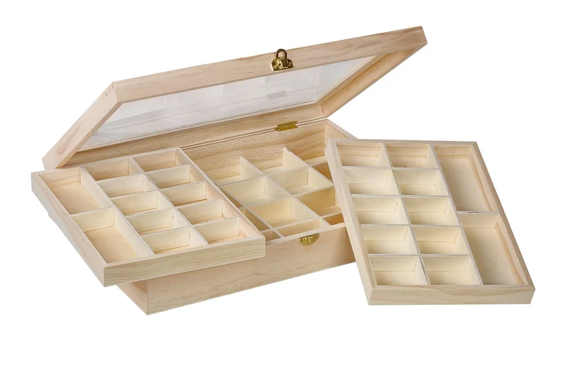 Schmuckkästchen Holz groß 40 x 28 x 7,5 cm | FSC-zertifizierte Holzbox zum Bemalen & Gestalten | Schmuckbox für Ringe, Ketten & Accessoires | DIY Bastelbox