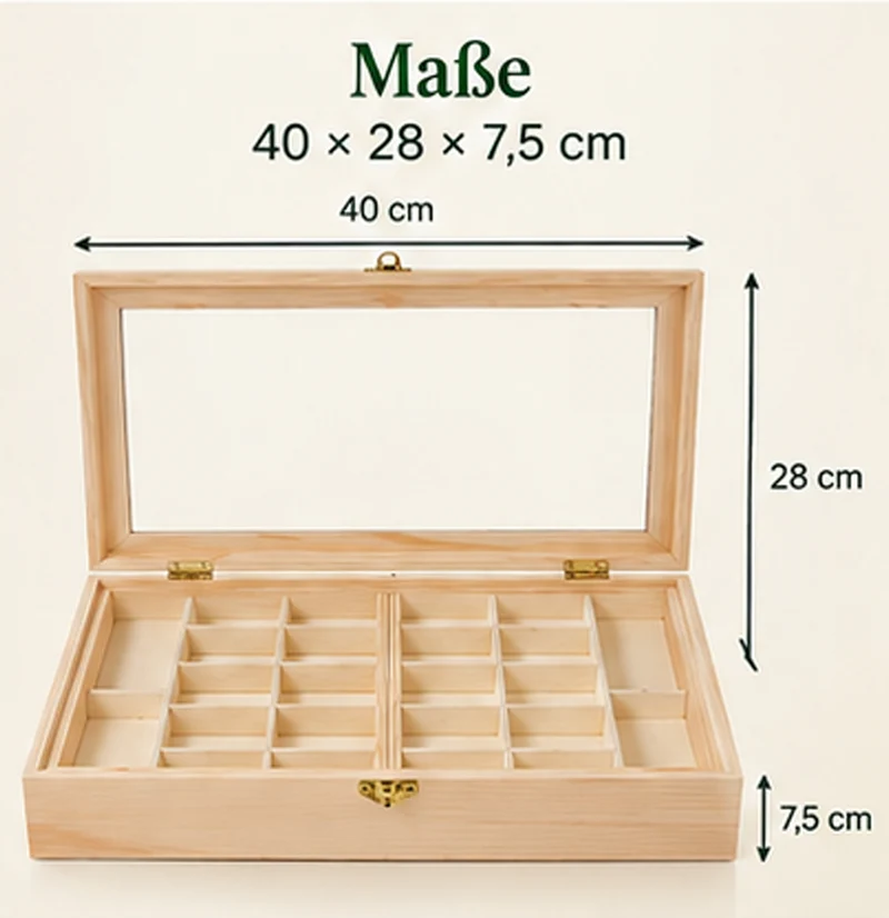 Schmuckkästchen Holz groß 40 x 28 x 7,5 cm | FSC-zertifizierte Holzbox zum Bemalen & Gestalten | Schmuckbox für Ringe, Ketten & Accessoires | DIY Bastelbox