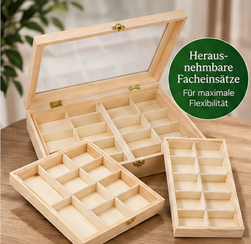 Schmuckkästchen Holz groß 40 x 28 x 7,5 cm | FSC-zertifizierte Holzbox zum Bemalen & Gestalten | Schmuckbox für Ringe, Ketten & Accessoires | DIY Bastelbox