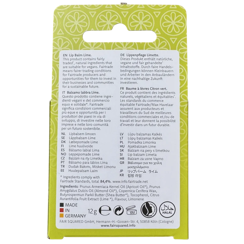 FAIR SQUARED Lip Balm Lime - Vegan & Halal, 12 gr