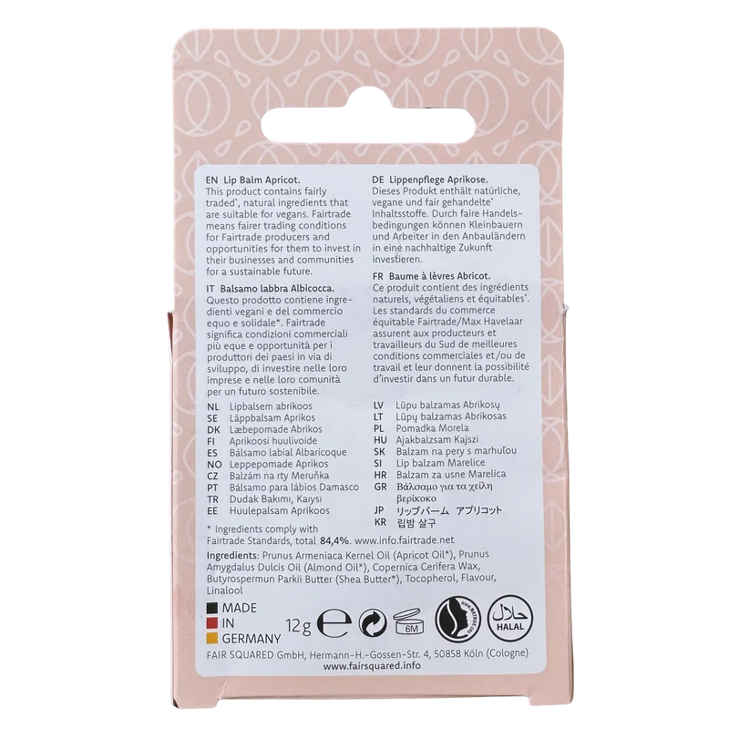 FAIR SQUARED Lip Balm Apricot - Vegan & Halal, 12 gr