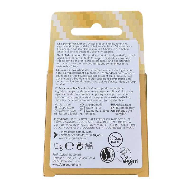 FAIR SQUARED Lip Balm Almond - Vegan & Halal, 12 g