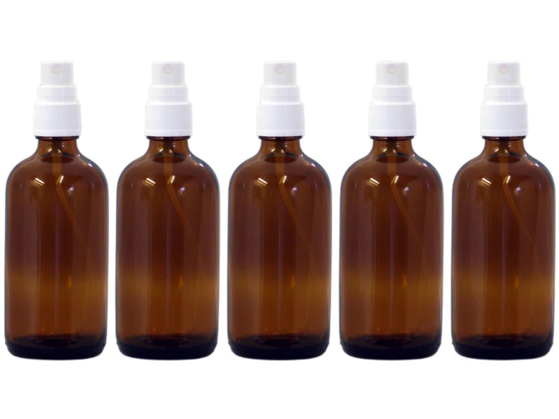 5 x 100ml Braunglasflasche mit Sprühkopf und Schutzkappe