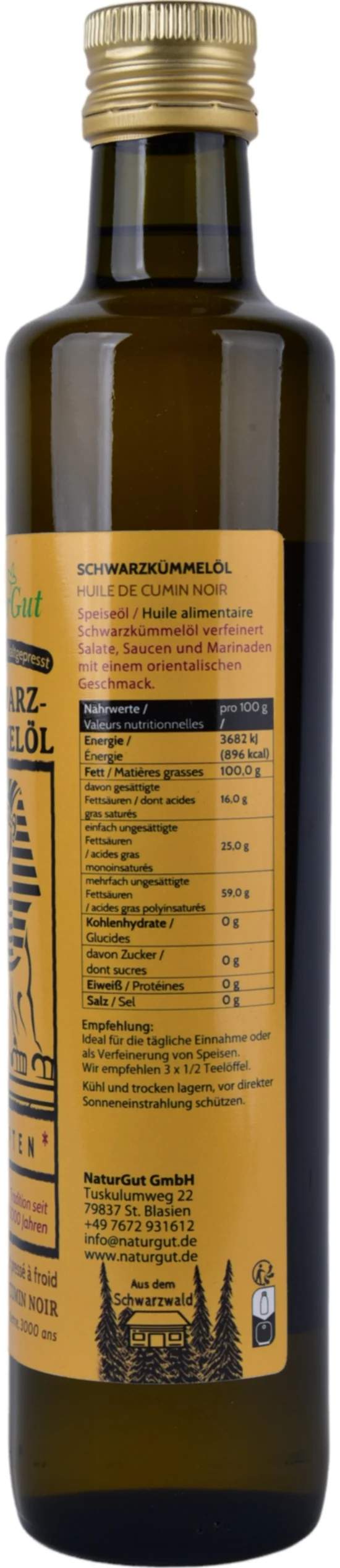Schwarzkümmelöl 500ml Nigella sativa aus Ägypten Schwarzkümmelöl-konventionell-Kaltgepresst
