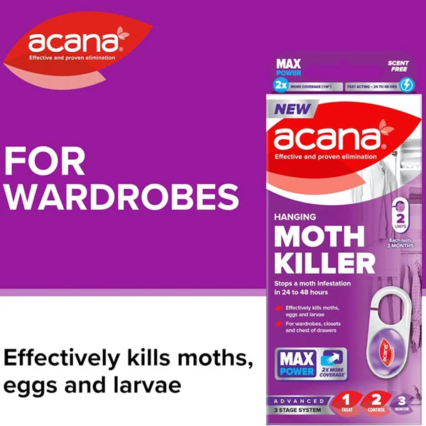 Acana Hanging Moth Killer For Wardrobes & Drawers 2/pk (Carton of 6 packs) - Trade